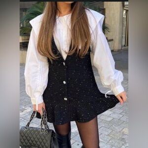 ZARA Black Jewel-Buttoned Mini Dress